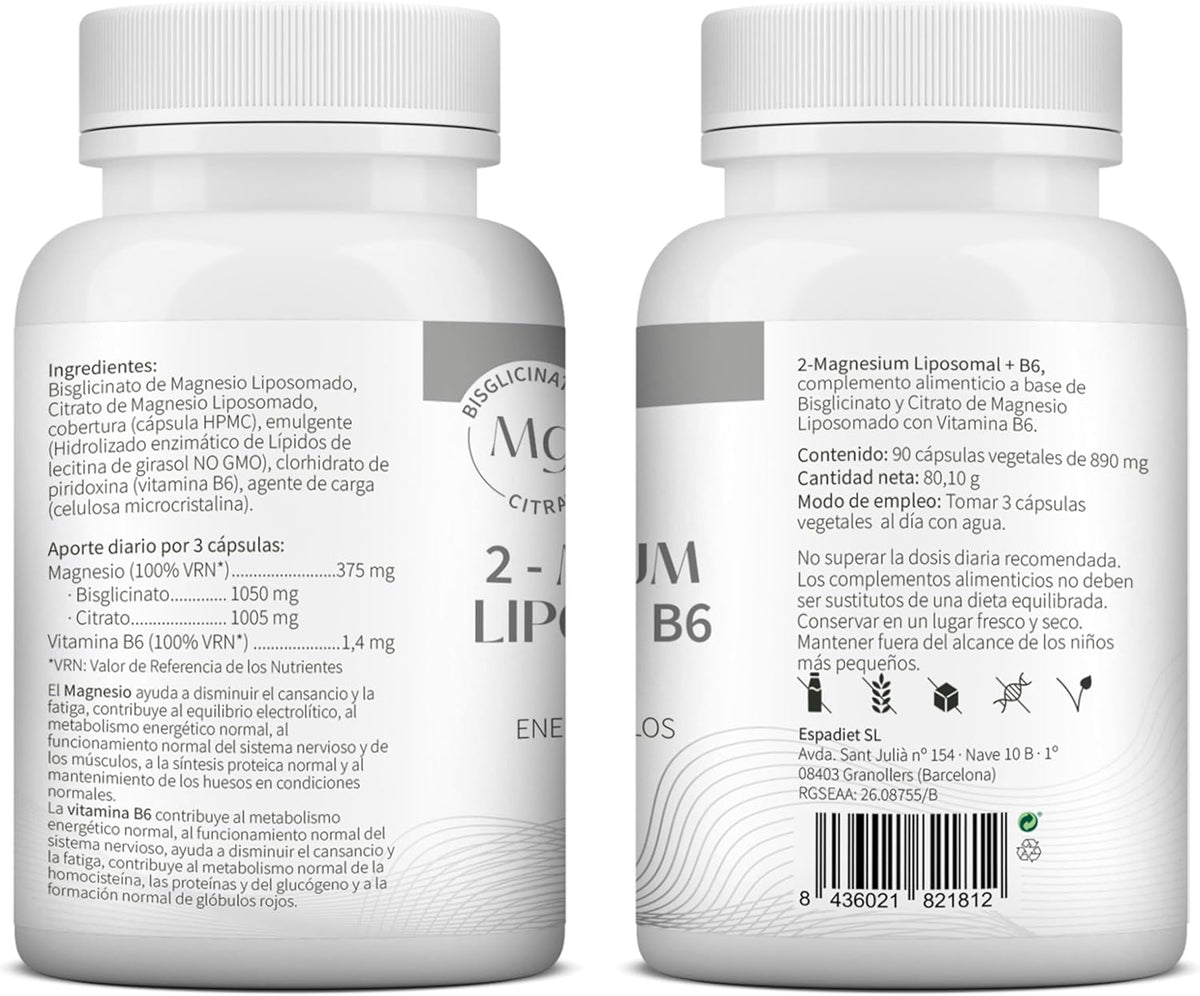 Citrato de Magnesio Liposomal + Bisglicinato de Magnesio Liposomado con Vitamina B6